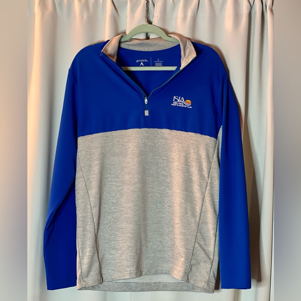 Antigua Mens Isla Del Sol Yacht Club 1/4 Zip Pullover Blue Gray Large